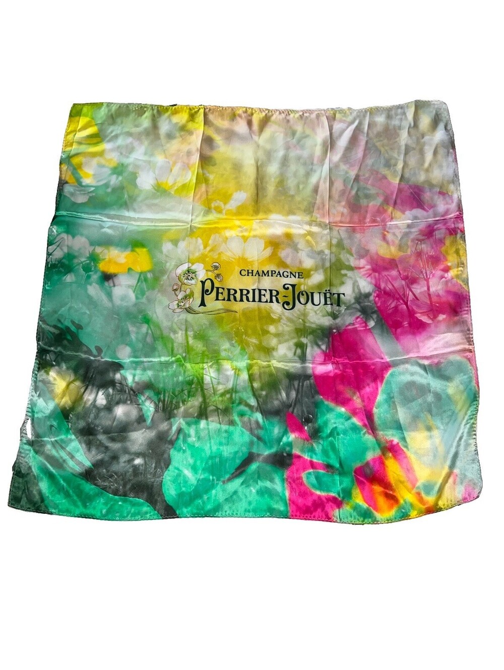 Perrier Jouet Champagne Scarf 100% Silk Pink And Green 30” x 30” Promotional